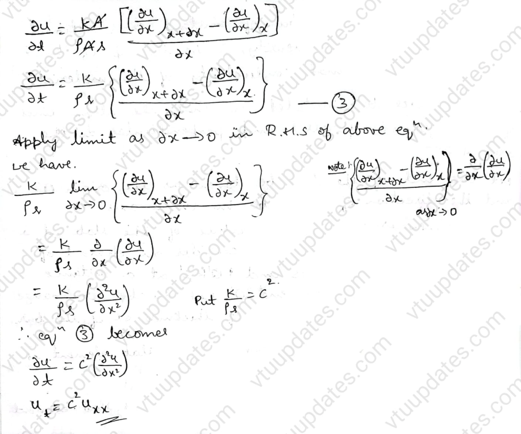 5.C] With usual notations derive a one-dimensional heat equation.