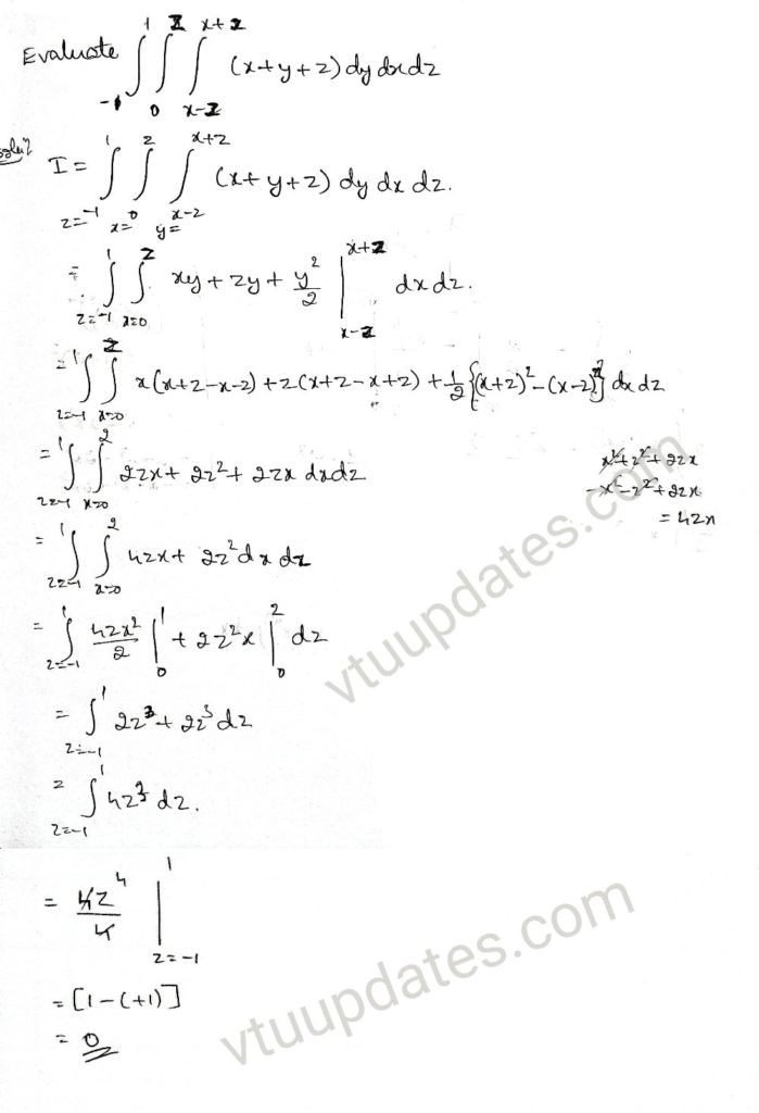 Evaluate ∫1 to -1 ∫z to 0 ∫x+z to x-z (𝑥 + 𝑦 + 𝑧)𝑑𝑥𝑑𝑦𝑑𝑧)