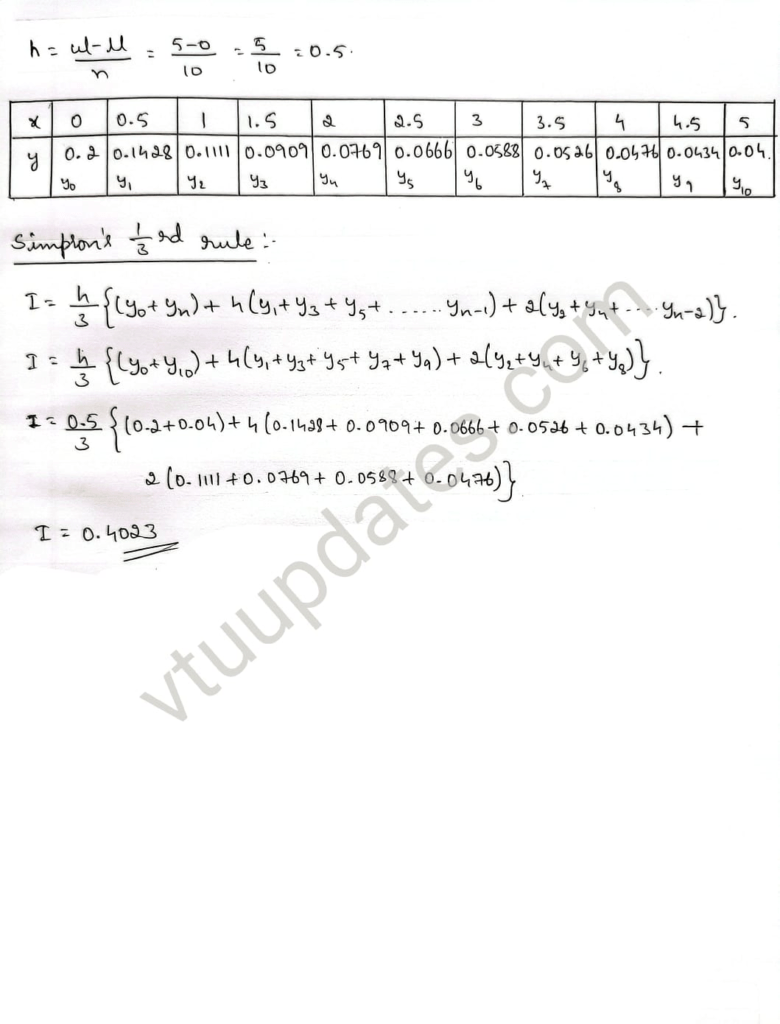 Evaluate using Simpson’s 1/3 rd rule