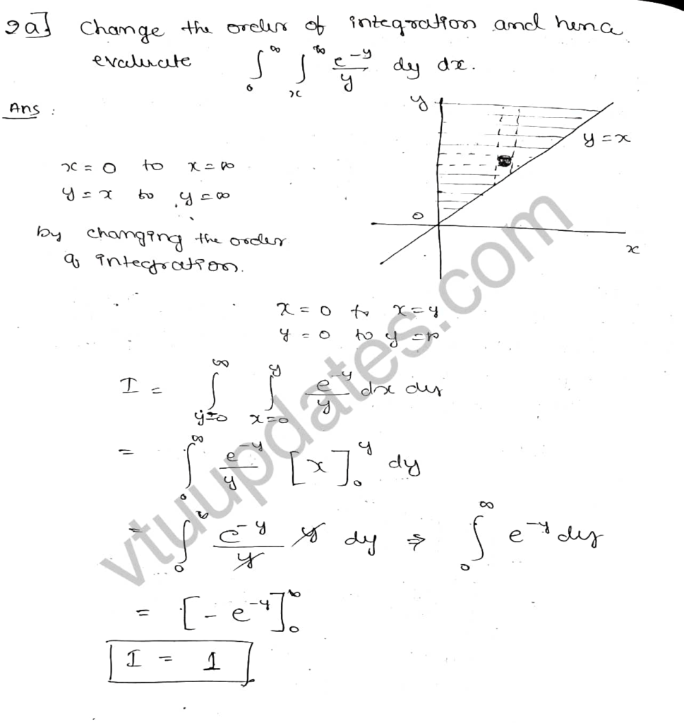 Change the order of integration and hence evaluate ∫∫𝑒^−𝑦/𝑦 𝑑𝑦𝑑x