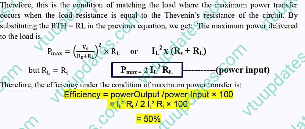 1B]Prove that the circuit efficiency during maximum power transfer from source to load is only 50%.