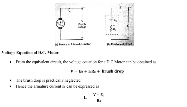 5.B] How back emf regulates the armature current in a D.C. Motor? Explain with relevant equations.