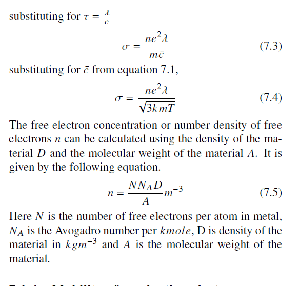 expression for electrical conductivity in metals on quantum model.