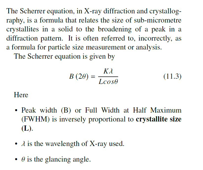 Explain in brief how crystal size is determined by Scherrers equation ...