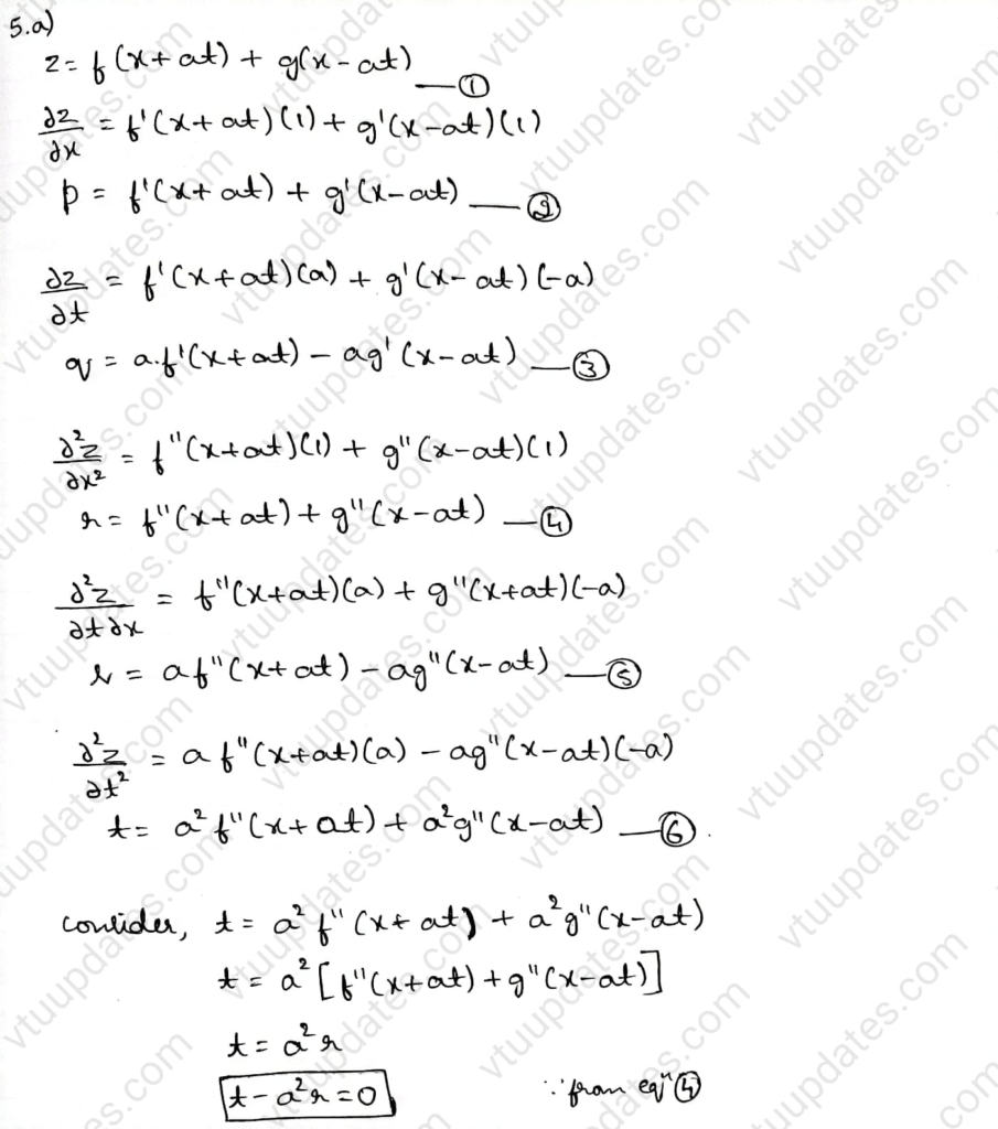 Form the partial differential equation from the relation 𝑧 = 𝑓(𝑥 + 𝑎𝑡) + 𝑔(𝑥 − 𝑎𝑡).