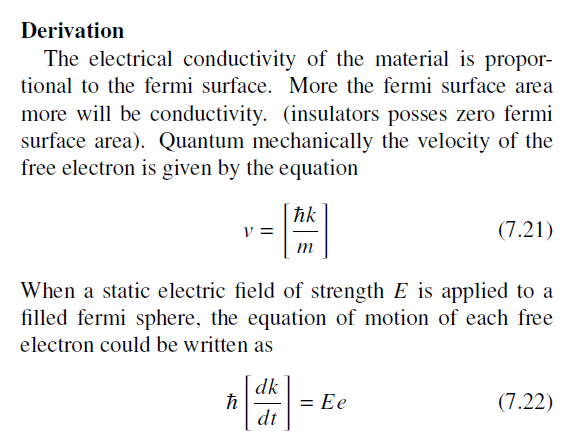 Deduce the expression for electrical conductivity of a conductor using the quantum free electron theory of metals.