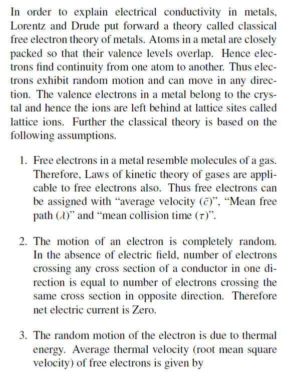classical free electron theory of metals