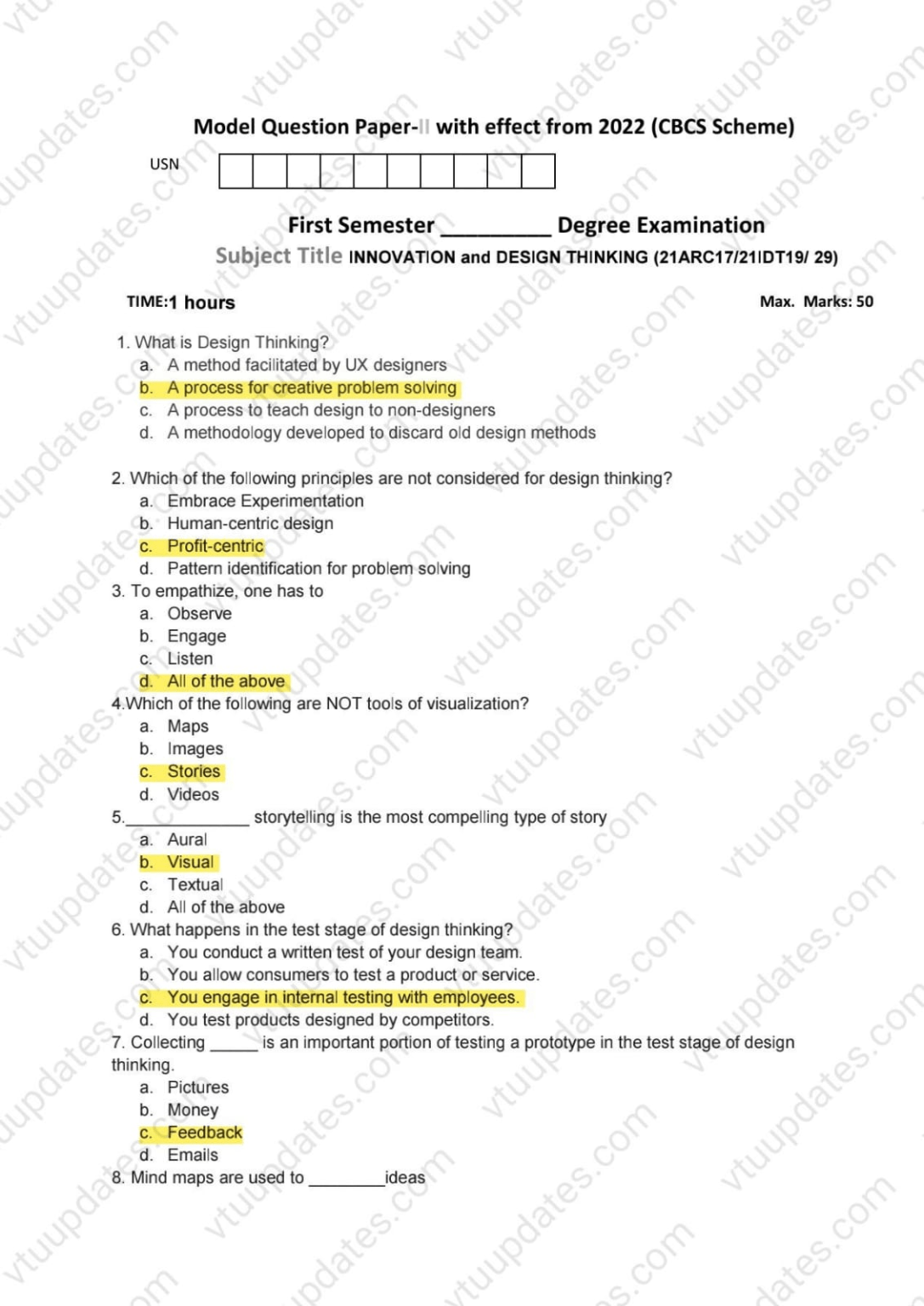 VTU 1st Year IDT Solved Model Question Paper [set 2] with answer 2022