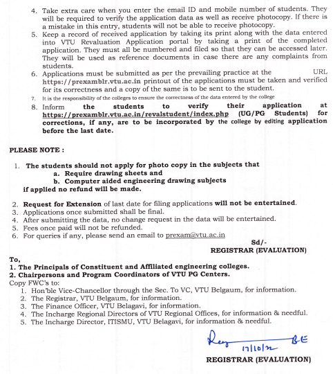 VTU Notification for Revaluation of UG/PG CBCS/Non-CBCS June July 2022