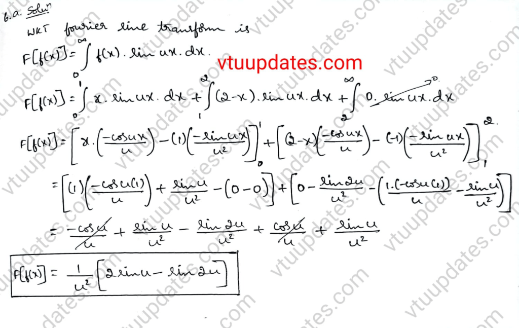 Find the Fourier sine transform of f(x)= x, 0<x<1; 2-x, 1<x<2; 0, x>2