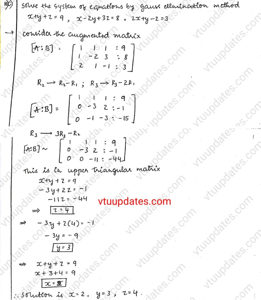 Solve the system of equations by Gauss elimination method