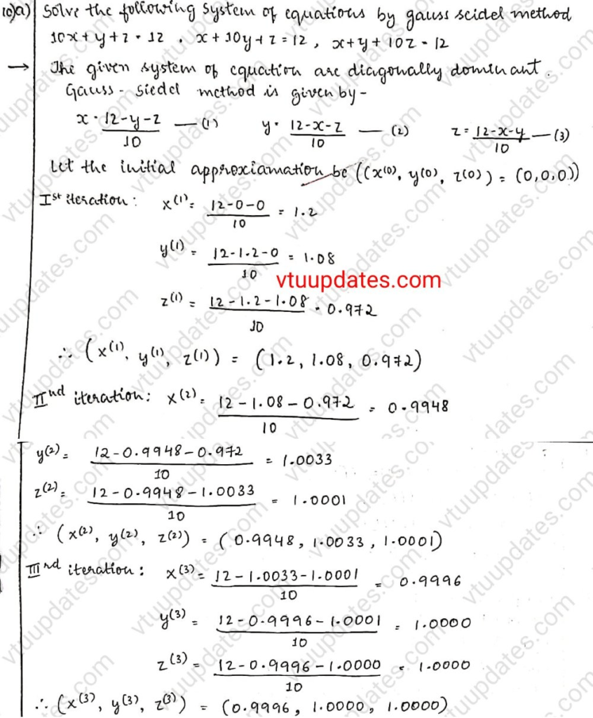 Solve the following system of equations by Gauss – Seidel method