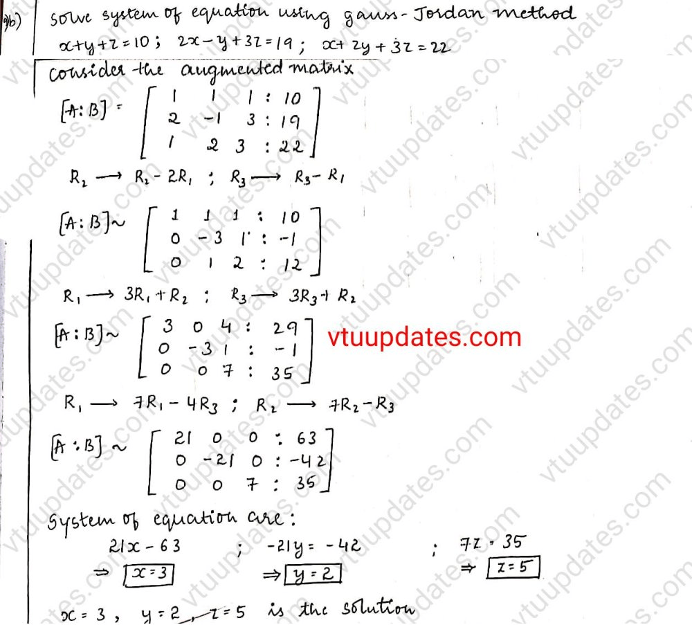 Solve the system of equations by gauss jordan method